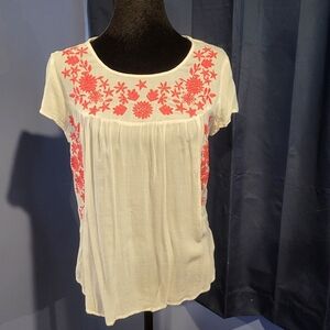 Maurice Blouse With Pinkish Red Embroidery on Front & Side